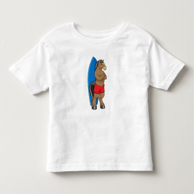 Camiseta Infantil Cavalo como Surfista com Prancha de Surfe (Frente)