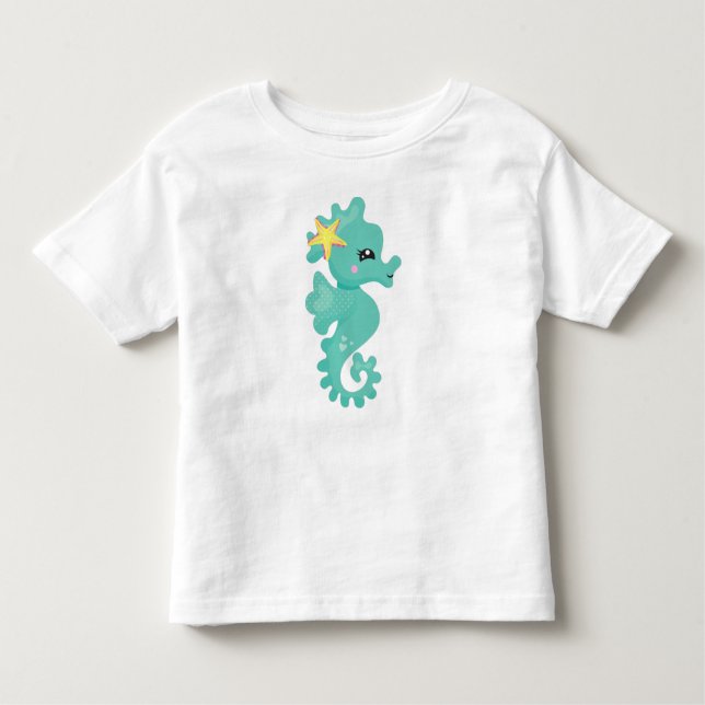 Camiseta Infantil Cavalo-da-costa, Cavalo-do-mar verde, Starfish, Co (Frente)