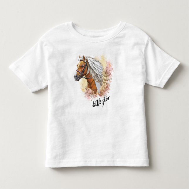 Camiseta Infantil Cavalo de desenho manual com plantas (Frente)