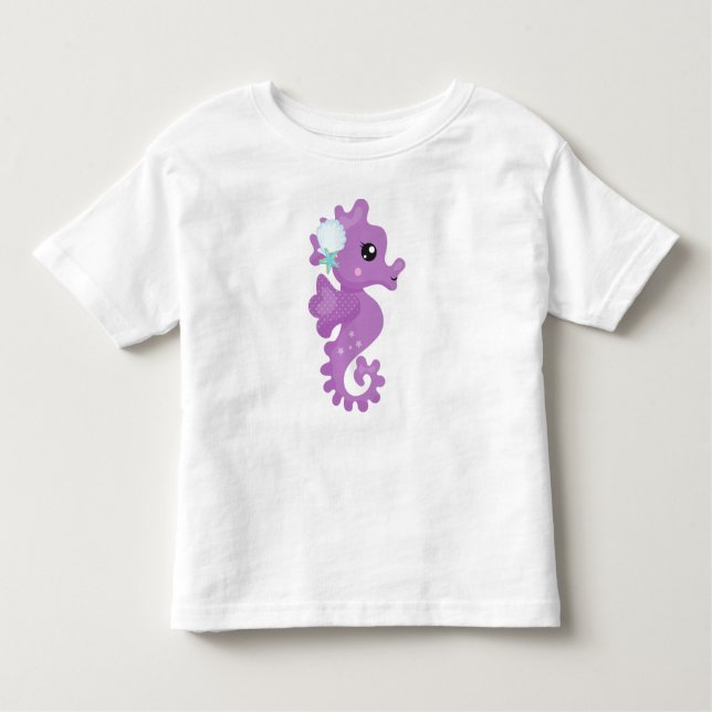 Camiseta Infantil Cavalo-marinho-de-raça-branca, Cavalo-marinho-roxo (Frente)