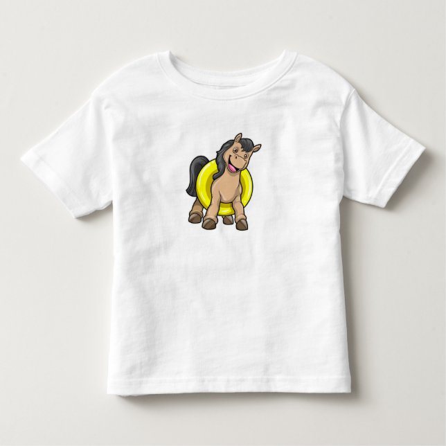 Camiseta Infantil Cavalo na praia com boia inflável (Frente)