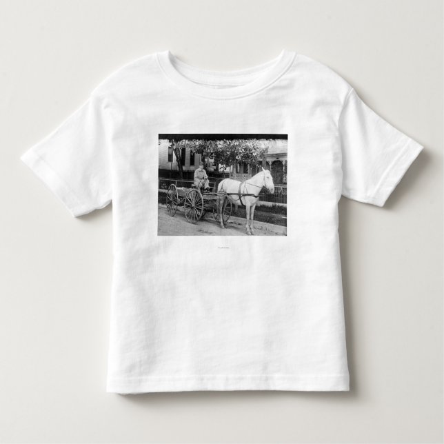 Camiseta Infantil Cavalo que puxa a fotografia do vagão da entrega (Frente)