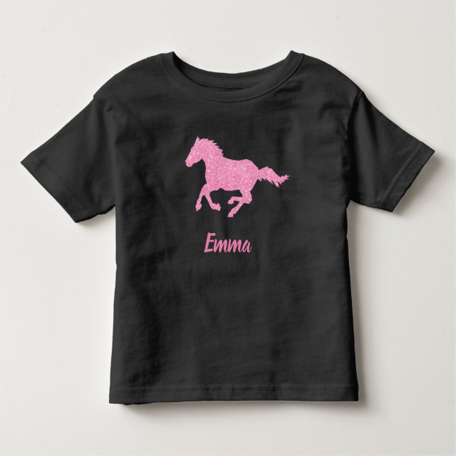 Camiseta Infantil Cavalo-reluzente Rosa Menina Nome Animal (Frente)