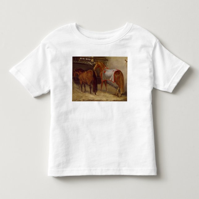 Camiseta Infantil Cavalos nos estábulos (Frente)