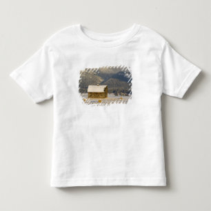 Camiseta Infantil Celeiro rústico e fardos de feno após uma neve fre