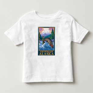Camiseta Infantil Cena da pesca com mosca - Anchorage, Alaska