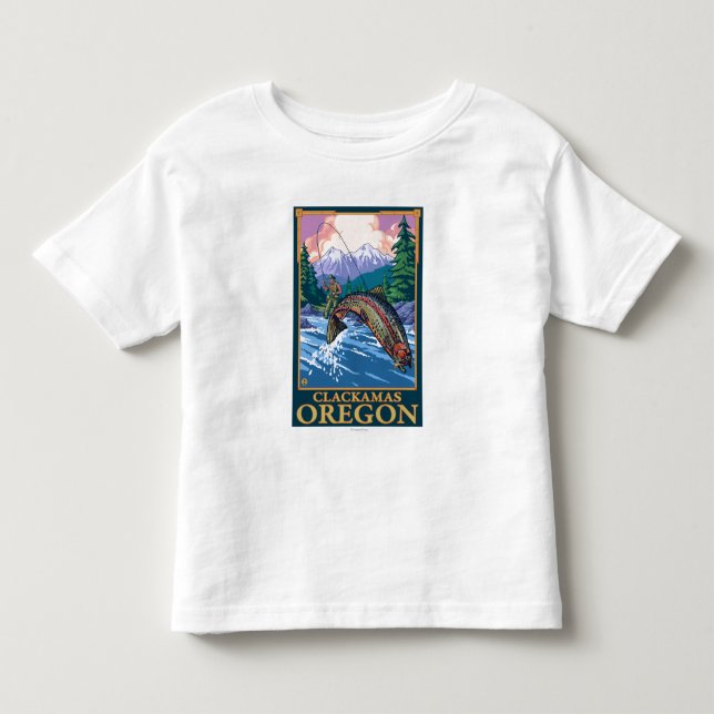 Camiseta Infantil Cena da pesca com mosca - Clackamas, Oregon (Frente)