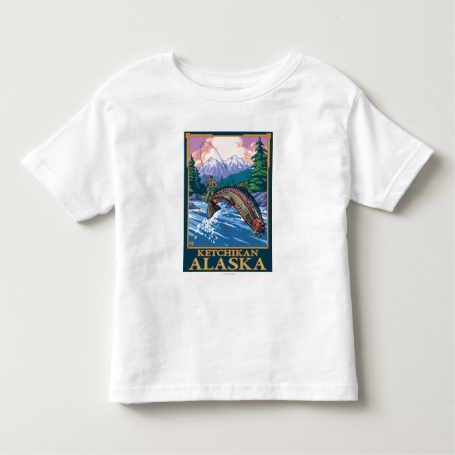 Camiseta Infantil Cena da pesca com mosca - Ketchikan, Alaska (Frente)