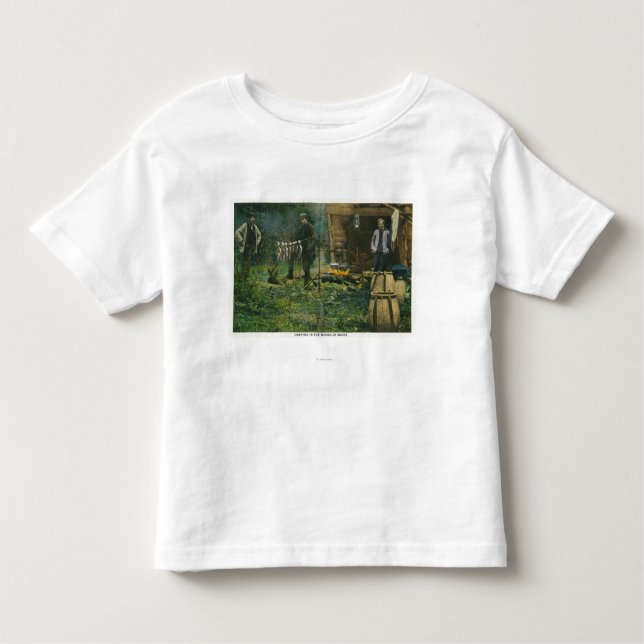 Camiseta Infantil Cena da terra de acampamento dos homens que (Frente)