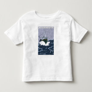 Camiseta Infantil Cena do barco de pesca de MassachusettsCrab