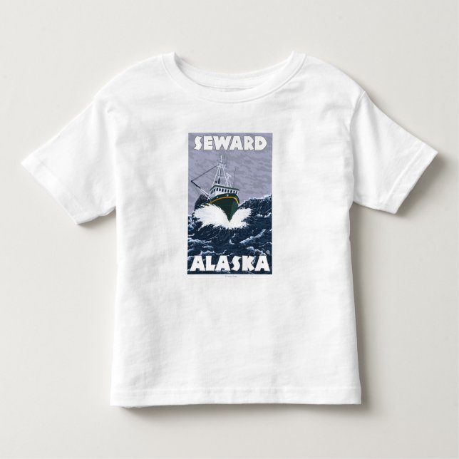 Camiseta Infantil Cena do barco de pesca - Seward, Alaska (Frente)