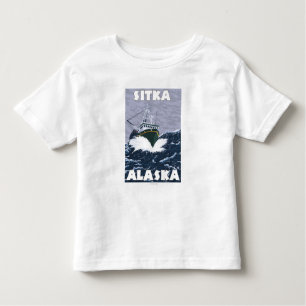 Camiseta Infantil Cena do barco de pesca - Sitka, Alaska