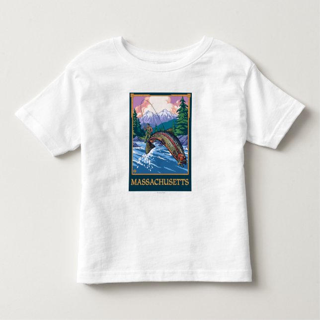 Camiseta Infantil Cena do pescador de MassachusettsAngler (Frente)