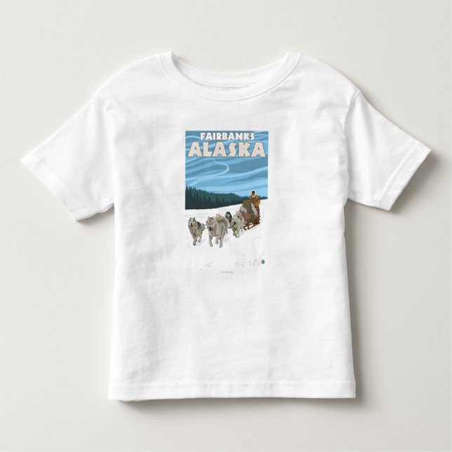 Camiseta Infantil Cena Sledding do cão - Fairbanks, Alaska (Frente)