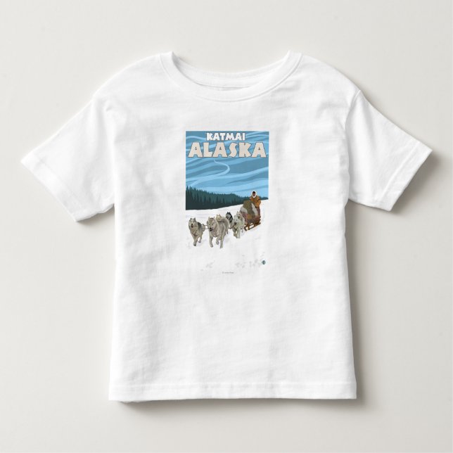 Camiseta Infantil Cena Sledding do cão - Katmai, Alaska (Frente)