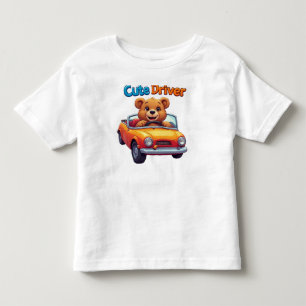 Camiseta Infantil Cenário Divertido de Urso Bonito Dirigindo Carro C
