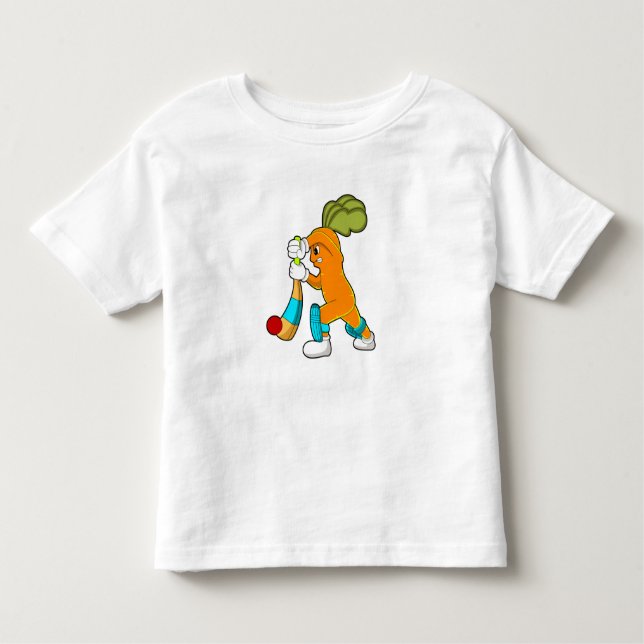 Camiseta Infantil Cenoura no Cricket com morcego de Cricket (Frente)