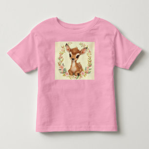 Camiseta Infantil Cerva da Floresta Doce em grinalda de flores