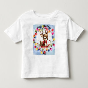 Camiseta Infantil Cervo bebê dentro de uma coroa de luzes