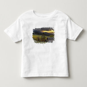 Camiseta Infantil Céu do pôr do sol sobre vinhas e cabana histórica