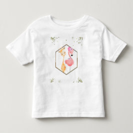 Camiseta Infantil Chá de Bebê Flamingo & Girafa Aquarela Tropical