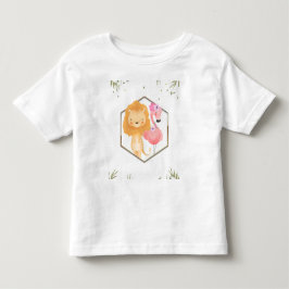 Camiseta Infantil Chá de Bebê Flamingo & Leão Aquarela Tropical