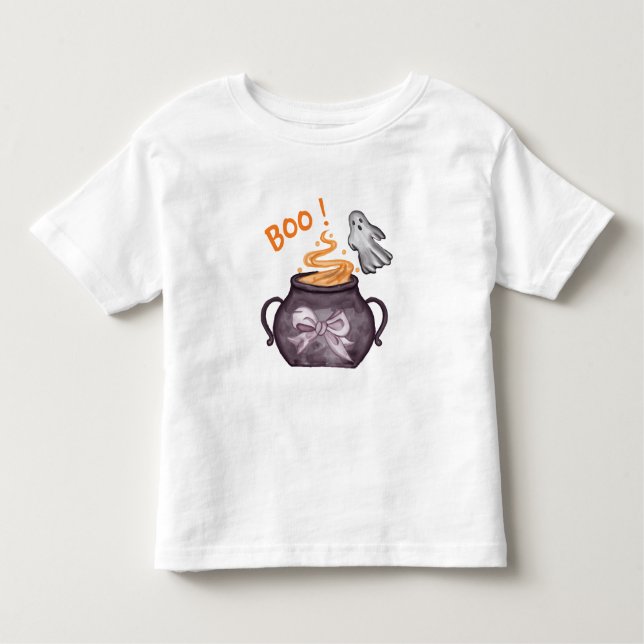 Camiseta Infantil Chá de fraldas de Halloween da Casa Fantasma (Frente)