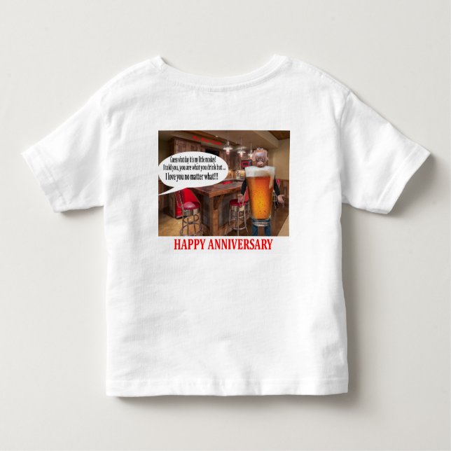 Camiseta Infantil chá infantil. Feliz Aniversário, cerveja de orango (Verso)