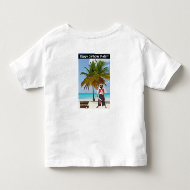 Camiseta Infantil chá infantil. Feliz Aniversário Matey! (Verso)