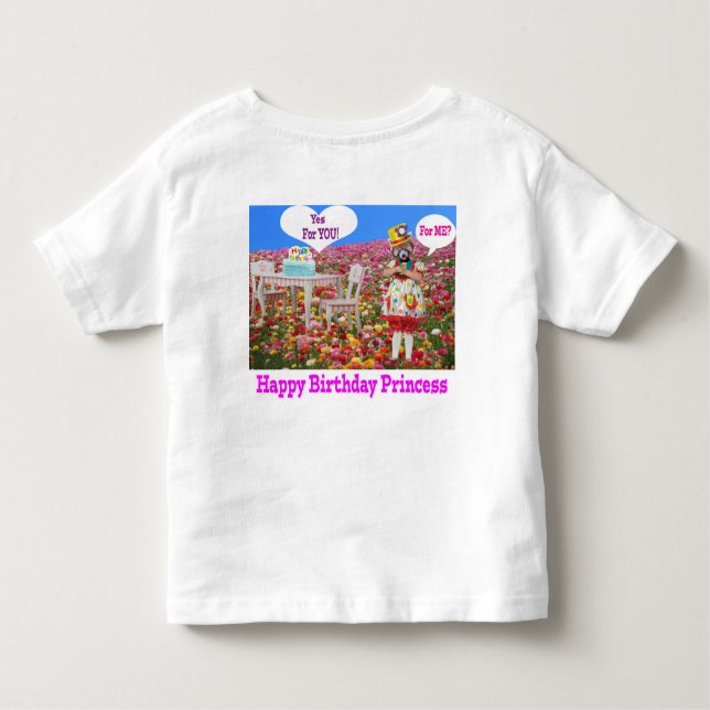 Camiseta Infantil chá infantil. Feliz aniversário Princesa Vermelha  (Verso)