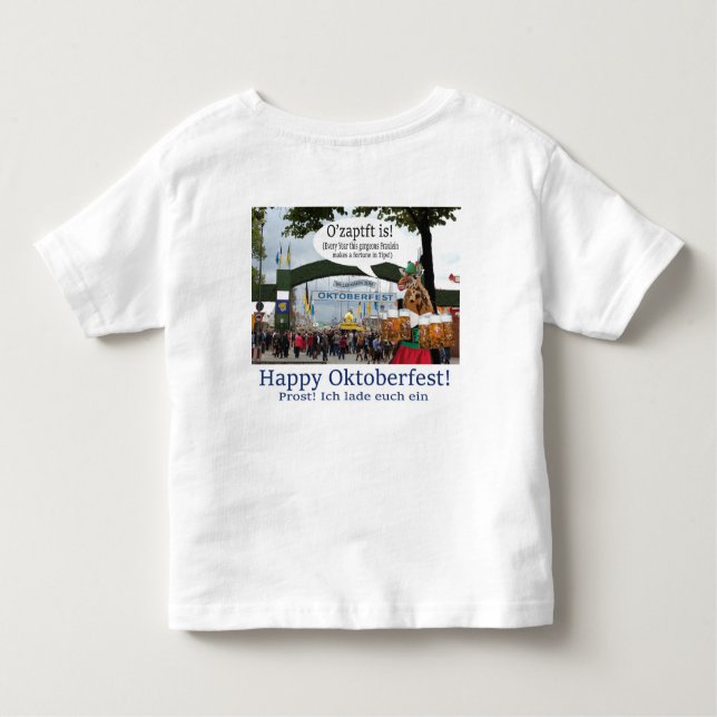 Camiseta Infantil chá infantil. Feliz Oktoberfest! Girafa/menina! (Verso)