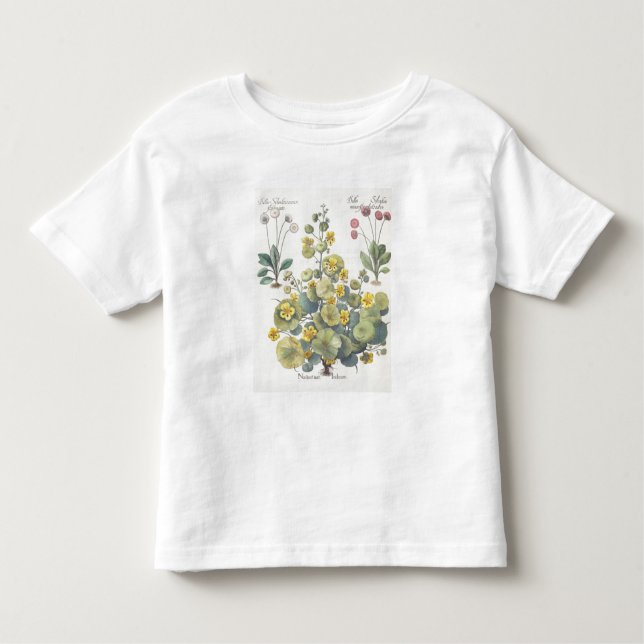 Camiseta Infantil Chagas e margaridas: 1.Nasturtium Indicum; 2.B (Frente)