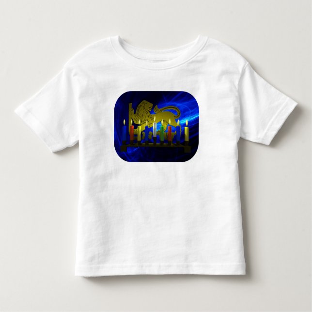 Camiseta Infantil Chanukkah Brass Lion Menorah (Frente)