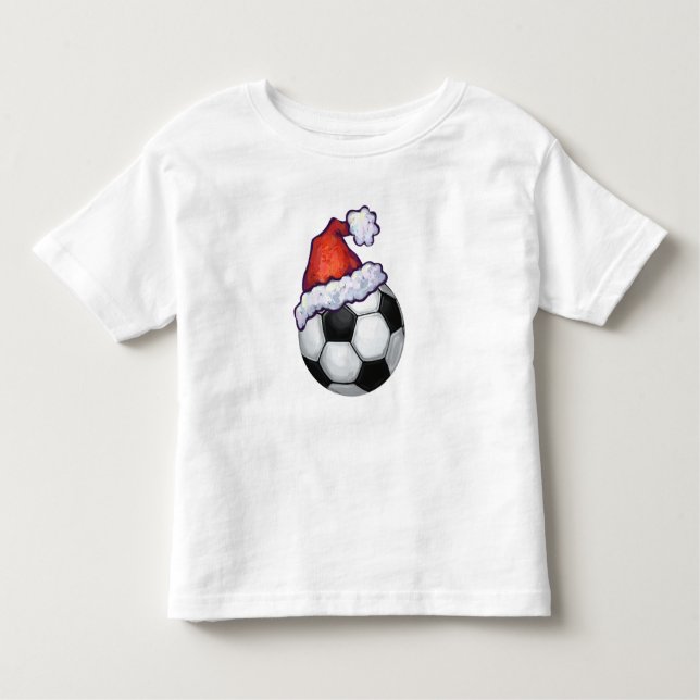 Camiseta Infantil Chapéu de Natal da Bola de Futebol (Frente)