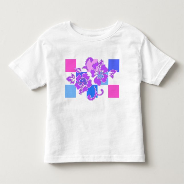 Camiseta Infantil Checkerboard Hibiscus Hawaiian Floral (Frente)