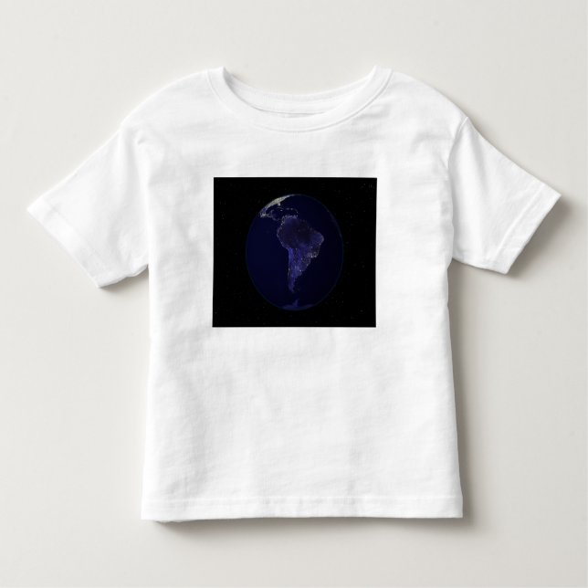 Camiseta Infantil Cheio Terra à noite mostrando as luzes 6 da cidade (Frente)