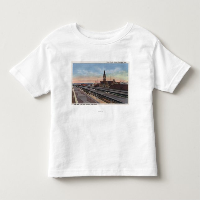 Camiseta Infantil Cheyenne, WY - estação de estrada de ferro (Frente)