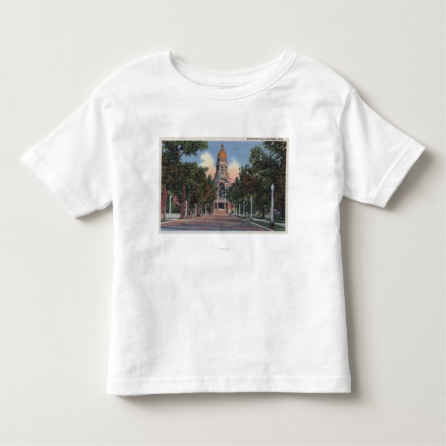 Camiseta Infantil Cheyenne, WY - vista do Capitólio do estado e (Frente)