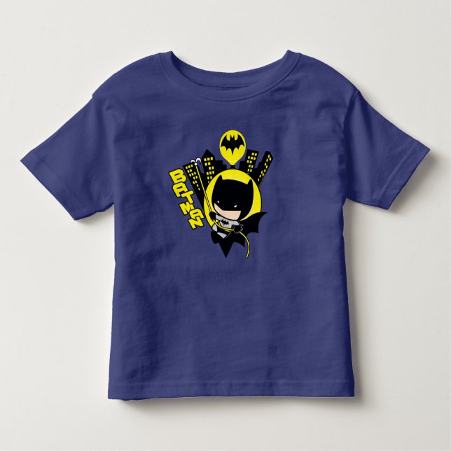 Camiseta Infantil Chibi Batman Escalando A Cidade (Frente)