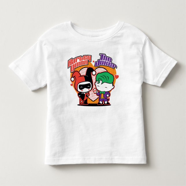 Camiseta Infantil Chibi Harley Quinn & Chibi Joker Hearts (Frente)