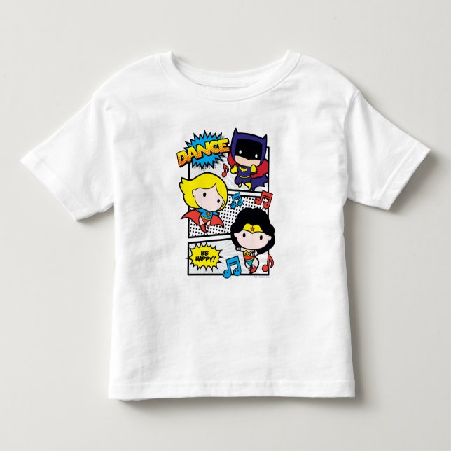 Camiseta Infantil Chibi Heroes Dançando (Frente)