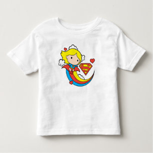 Camiseta Infantil Chibi Supergirl Flying Rainbow