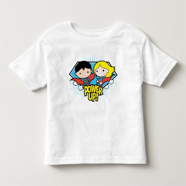 Camiseta Infantil Chibi Superman e Chibi Supergirl Ligam! (Frente)