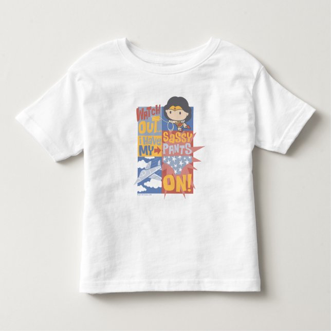 Camiseta Infantil Chibi Wonder Woman Eu Tenho Minhas Calças Sassosas (Frente)