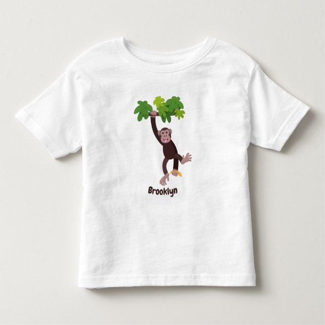 Camiseta Infantil Chimpanzé bonito na selva pendurada em desenho ani (Frente)