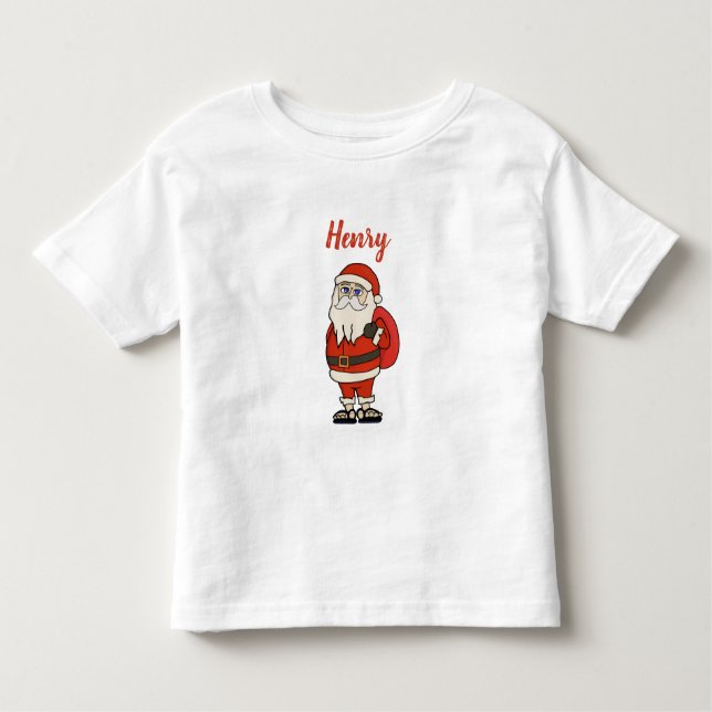 Camiseta Infantil Chinelos de Natal do Papai Noel Personalizado (Frente)