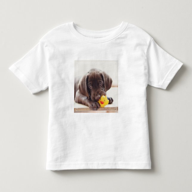 Camiseta Infantil Chocolate Labrador Com Pato De Brinquedo (Frente)