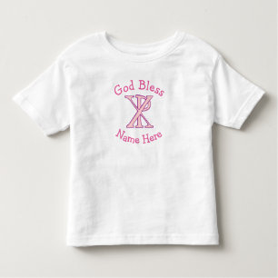 Camiseta Infantil Christian Chi Ro Cross Name Deus abençoe Toddler