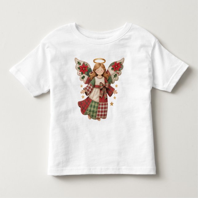 Camiseta Infantil Christmas Angel with Golden Stars (Frente)