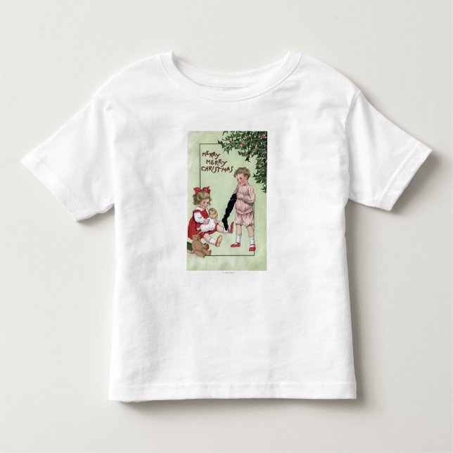 Camiseta Infantil ChristmasKids alegre alegre com os brinquedos pela (Frente)